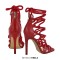 Peep Toe Decorated Lace Up Back Zipper Stiletto Heels Gladiators Party Sandals - Red Faux Leather
