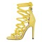 Peep Toe Decorated Lace Up Back Zipper Stiletto Heels Gladiators Party Sandals - Yellow Faux Leather