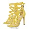 Peep Toe Decorated Lace Up Back Zipper Stiletto Heels Gladiators Party Sandals - Yellow Faux Leather