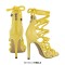 Peep Toe Decorated Lace Up Back Zipper Stiletto Heels Gladiators Party Sandals - Yellow Faux Leather