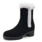 Round Toe Ankle High Chunky Heels Plush Slip On Snow Boots - Black Flock