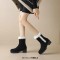 Round Toe Ankle High Chunky Heels Plush Slip On Snow Boots - Black Flock