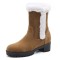 Round Toe Ankle High Chunky Heels Plush Slip On Snow Boots - Khaki Flock