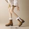 Round Toe Ankle High Chunky Heels Plush Slip On Snow Boots - Khaki Flock