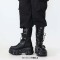 Round Toe Punk Rock Gothic Style Lace Up Platforms Chunky Heels Ankle Highs Boots - Black Faux Leather