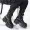 Round Toe Punk Rock Gothic Style Lace Up Platforms Chunky Heels Ankle Highs Boots - Black Faux Leather