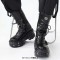 Round Toe Punk Rock Gothic Style Lace Up Platforms Chunky Heels Ankle Highs Boots - Black Faux Leather