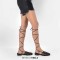 Round Toe Lace Up Straps Summer Gladiator Roman Style Flats Sandals - Black Faux Leather