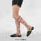 Round Toe Lace Up Straps Summer Gladiator Roman Style Flats Sandals - Black Faux Leather