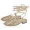 Round Toe Lace Up Straps Summer Gladiator Roman Style Flats Sandals - Gold Faux Leather