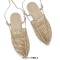 Round Toe Lace Up Straps Summer Gladiator Roman Style Flats Sandals - Gold Faux Leather