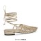 Round Toe Lace Up Straps Summer Gladiator Roman Style Flats Sandals - Gold Faux Leather