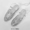 Round Toe Lace Up Straps Summer Gladiator Roman Style Flats Sandals - Silver Faux Leather