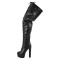 Round Toe Over The Knee Platforms Metal Zipper Punk Thigh Highs Cuban Heels Winter Boots - Black Faux Leather