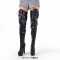 Round Toe Over The Knee Platforms Metal Zipper Punk Thigh Highs Cuban Heels Winter Boots - Black Faux Leather