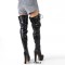 Round Toe Over The Knee Platforms Metal Zipper Punk Thigh Highs Cuban Heels Winter Boots - Black Faux Leather
