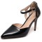 Pointed Toe Stiletto Heels Ankle Cute Buckle Straps Dorsay Pumps - Black Faux Leather