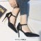 Pointed Toe Stiletto Heels Ankle Cute Buckle Straps Dorsay Pumps - Black Faux Leather