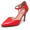 Pointed Toe Stiletto Heels Ankle Cute Buckle Straps Dorsay Pumps - Red Faux Leather