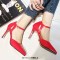 Pointed Toe Stiletto Heels Ankle Cute Buckle Straps Dorsay Pumps - Red Faux Leather