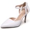 Pointed Toe Stiletto Heels Ankle Cute Buckle Straps Dorsay Pumps - White Faux Leather