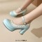 Round Toe Chunky Heels Low Platforms Mary Janes Lolita Pumps - Blue Faux Leather