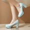Round Toe Chunky Heels Low Platforms Mary Janes Lolita Pumps - Blue Faux Leather