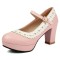 Round Toe Chunky Heels Low Platforms Mary Janes Lolita Pumps - Pink Faux Leather
