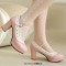 Round Toe Chunky Heels Low Platforms Mary Janes Lolita Pumps - Pink Faux Leather