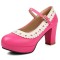 Round Toe Chunky Heels Low Platforms Mary Janes Lolita Pumps - Rose Faux Leather