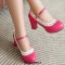 Round Toe Chunky Heels Low Platforms Mary Janes Lolita Pumps - Rose Faux Leather