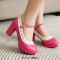 Round Toe Chunky Heels Low Platforms Mary Janes Lolita Pumps - Rose Faux Leather