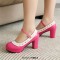 Round Toe Chunky Heels Low Platforms Mary Janes Lolita Pumps - Rose Faux Leather