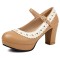 Round Toe Chunky Heels Low Platforms Mary Janes Lolita Pumps - Yellow Faux Leather