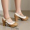 Round Toe Chunky Heels Low Platforms Mary Janes Lolita Pumps - Yellow Faux Leather