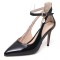 Pointed Toe Stiletto Heels Ankle Cute Buckle Straps Pumps - Black Faux Leather