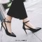 Pointed Toe Stiletto Heels Ankle Cute Buckle Straps Pumps - Black Faux Leather