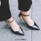 Pointed Toe Stiletto Heels Ankle Cute Buckle Straps Pumps - Black Faux Leather