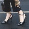 Pointed Toe Stiletto Heels Ankle Cute Buckle Straps Pumps - Black Faux Leather