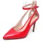 Pointed Toe Stiletto Heels Ankle Cute Buckle Straps Pumps - Red Faux Leather