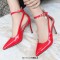 Pointed Toe Stiletto Heels Ankle Cute Buckle Straps Pumps - Red Faux Leather