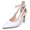 Pointed Toe Stiletto Heels Ankle Cute Buckle Straps Pumps - White Faux Leather