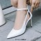 Pointed Toe Stiletto Heels Ankle Cute Buckle Straps Pumps - White Faux Leather