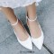 Pointed Toe Stiletto Heels Ankle Cute Buckle Straps Pumps - White Faux Leather
