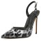 Pointed Toe Stiletto Heels Slingback Leopard Pumps - Black White Patent