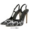 Pointed Toe Stiletto Heels Slingback Leopard Pumps - Black White Patent