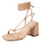 Peep Toe Chunky Heels Ankle Gladiator Straps Summer Sandals - Apricot Faux Leather