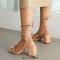 Peep Toe Chunky Heels Ankle Gladiator Straps Summer Sandals - Apricot Faux Leather