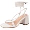 Peep Toe Chunky Heels Ankle Gladiator Straps Summer Sandals - White Faux Leather