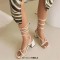 Peep Toe Chunky Heels Ankle Gladiator Straps Summer Sandals - White Faux Leather